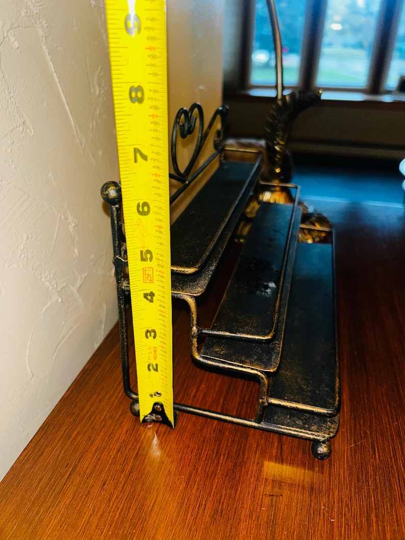 Iron Rack 3 Tier Vintage Wrought Iron 3 Tier Spice Rack | Black Gold Bronzed Metal Shelf ...