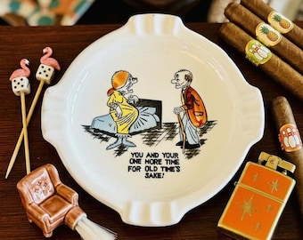 1960s Ceramic Ashtray: Saucy Cartoon Illustration, Made in Japan, Novelty Kitsch