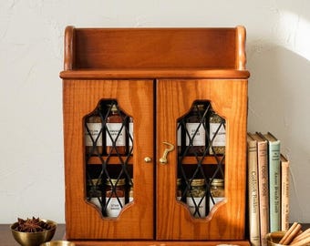 Vintage Wood Spice Cabinet with Metal Accents, Kitchen Storage Holder