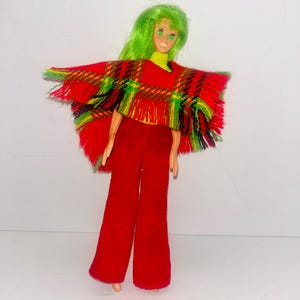 Vintage Teenage Flatsy Doll, 70s Green Hair, Ideal Collectible Toy