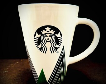 Starbucks White Green & Red Holiday Tree Triangle 16oz Coffee Mug