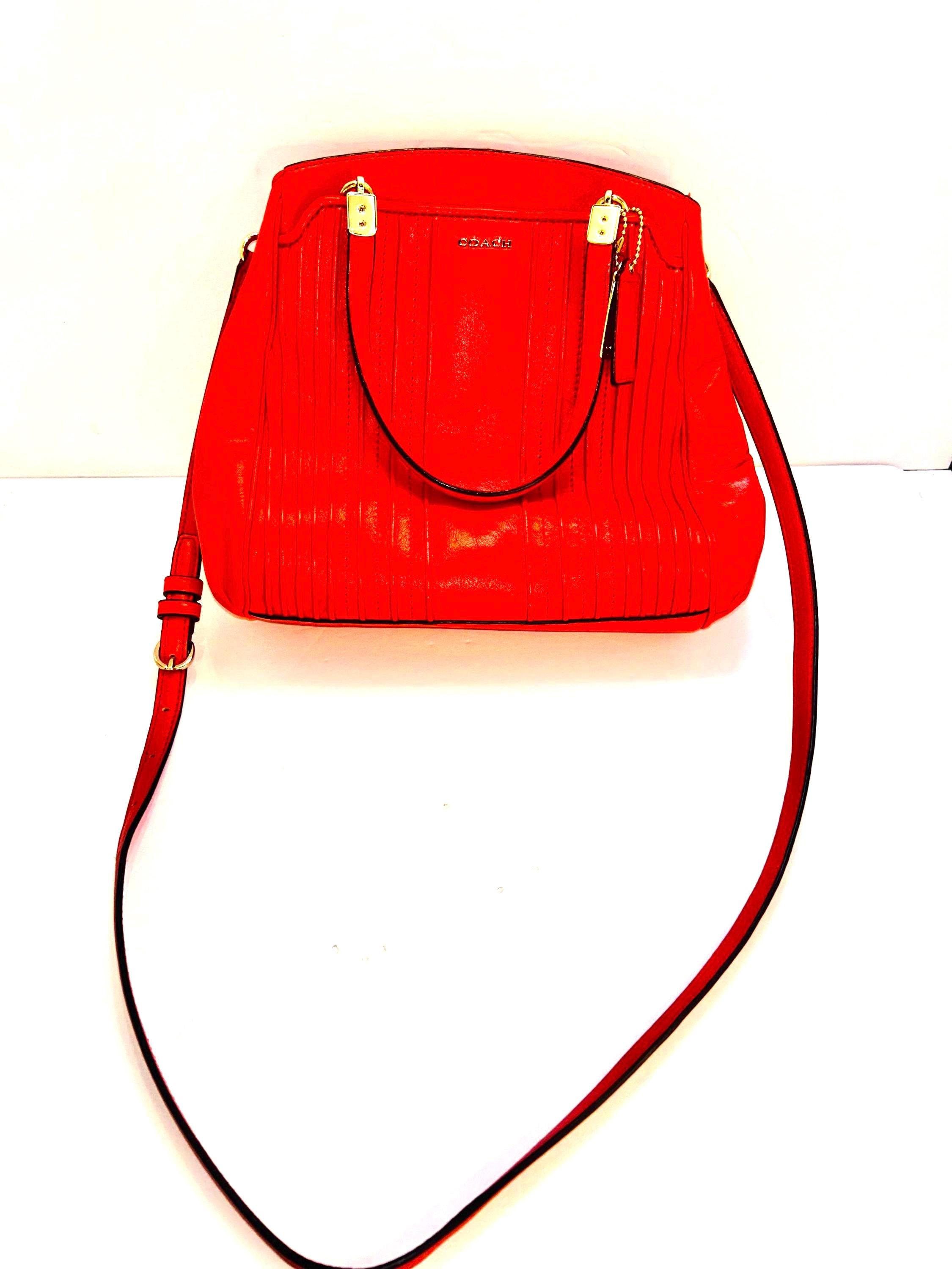 COACH Madison Pintuck Leather Satchel Crossbody Bag #27888 Coral 
