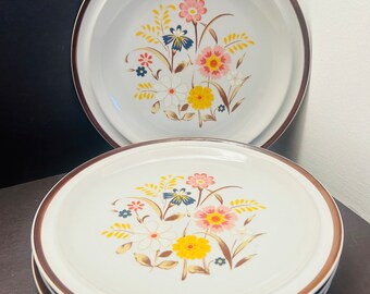 Vintage Brentwood Stoneware Dinner Plates: Meadow Bouquet, Set of 4