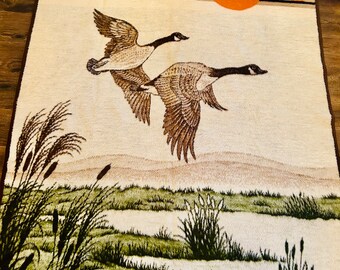 Vintage Biederlack Lodge Geese Reversible Blanket 57 x 74"