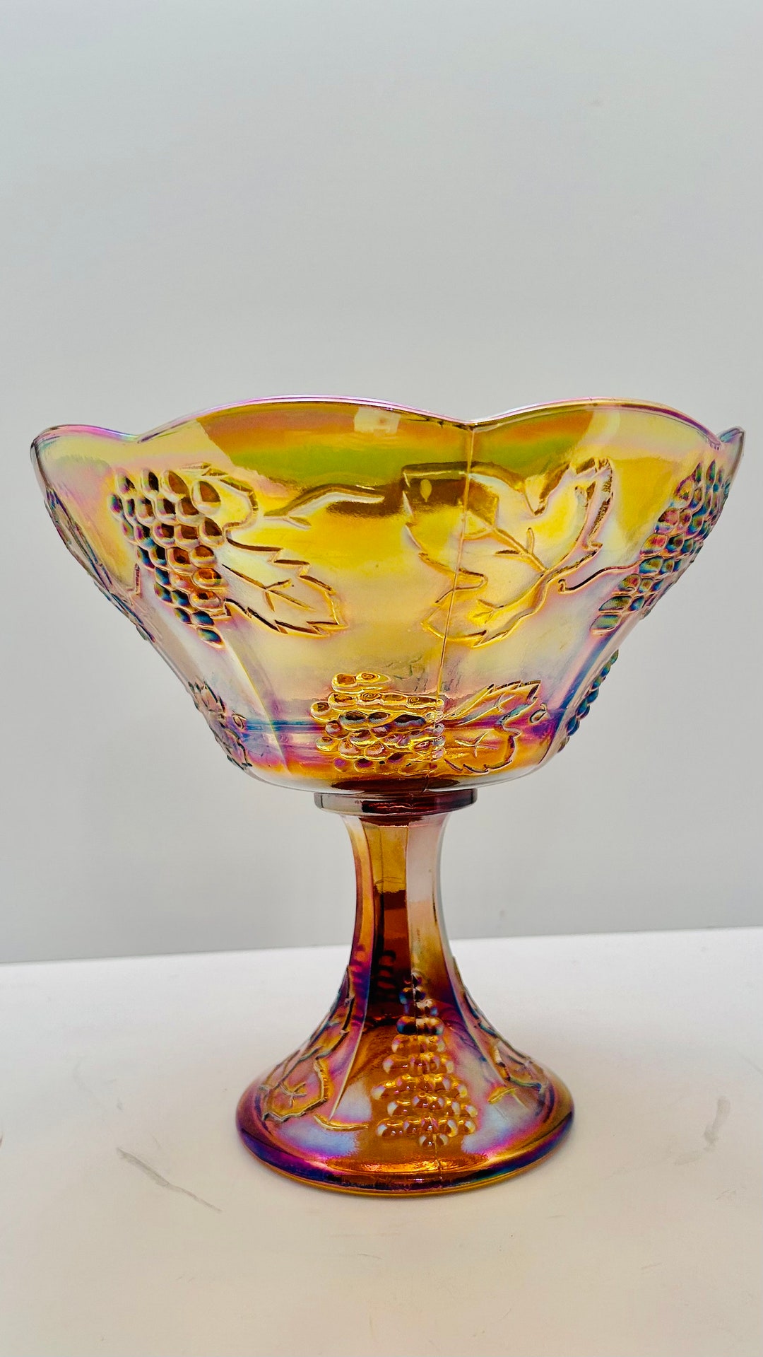 Iridescent Amber Carnival Glass Candy Dish Free Shipping Etsy