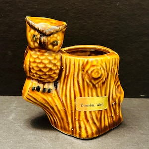 Ceramic owl toothpick holder figurine collectible Owl decor sculpture kitschy