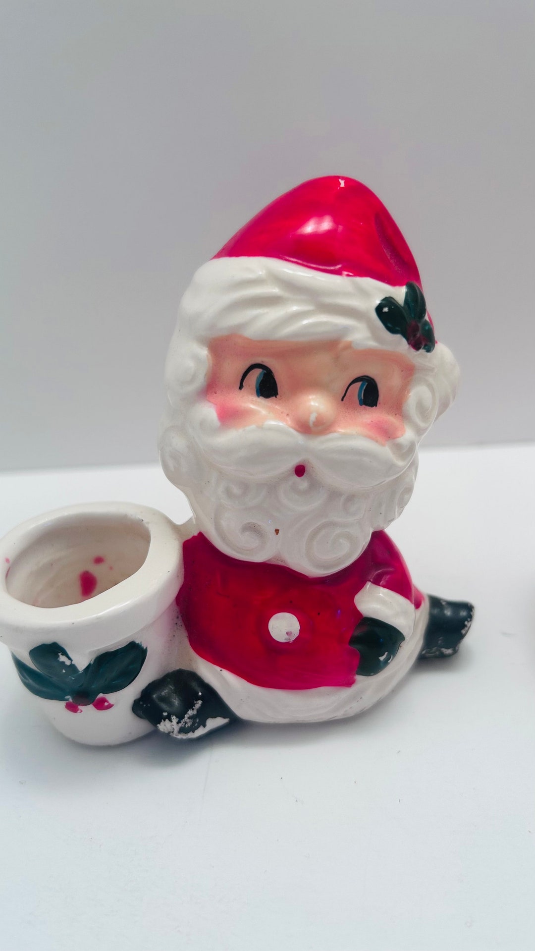 3 Vintage Santa Candle Holders Etsy