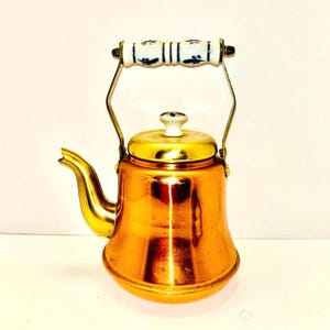 Vintage Dutch Copper Teapot: Delft Handle, Gooseneck Kettle