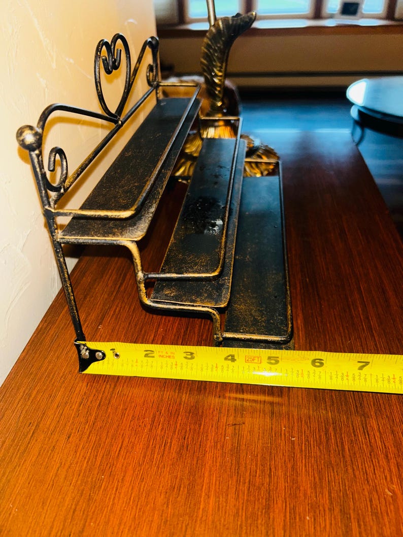 Iron Rack 3 Tier Vintage Wrought Iron 3 Tier Spice Rack | Black Gold Bronzed Metal Shelf ...