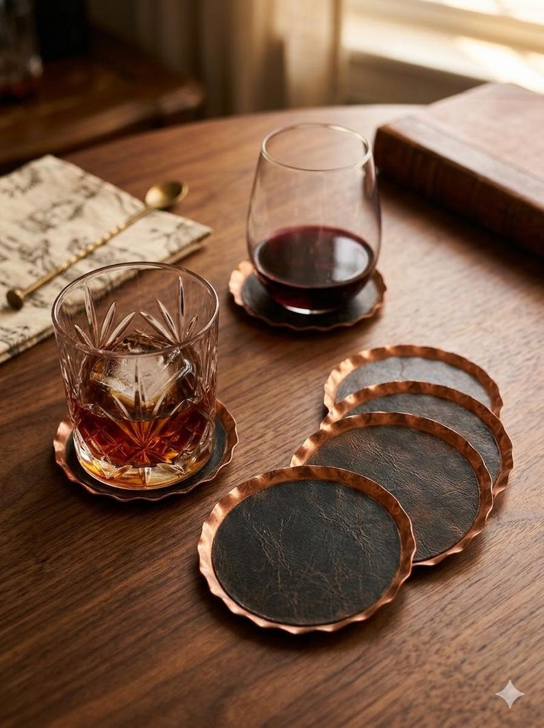 Coppercraft Guild Copper and Leather Coasters - Set of 12. - Etsy