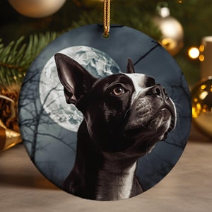 Boston Terrier Full Moon Ceramic Ornament