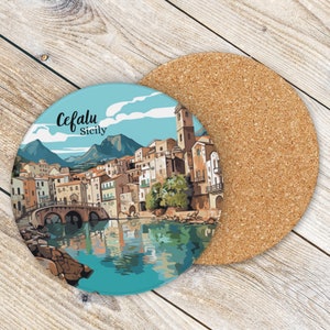 Cefalù Sicily Italy Coasters Scenic Travel Gift Drink Coasters Set of 4 Unique Souvenir Italian Coastal Decor Gift for Travelers Ceramic