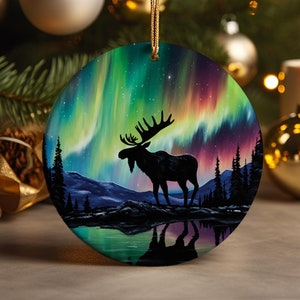 Northern Lights Reindeer Ornament: Handcrafted Ceramic Christmas Decoration