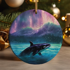 Aurora Borealis Orca Christmas Ornament: Arctic Wildlife Decor