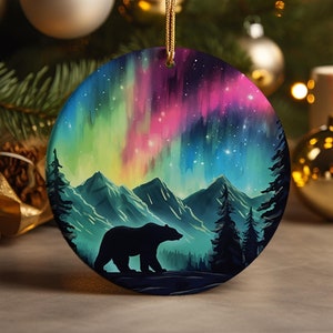 Northern Lights Bear Ceramic Christmas Ornament