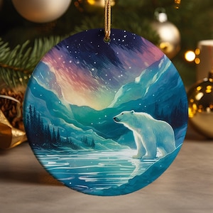 Northern Lights Bear Christmas Ornament: Handcrafted Holiday Decor