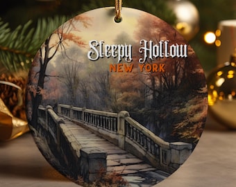 Adorno de cerámica del puente Sleepy Hollow: decoración de Halloween en Nueva York