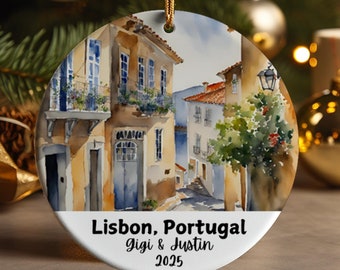 Adorno de Lisboa, Portugal: recuerdo de viaje de cerámica personalizado