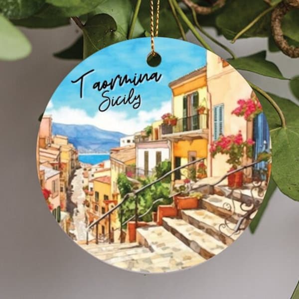 Taormina Sicily Italy, Italian Travel Souvenir, Gift, Ceramic Christmas Ornament