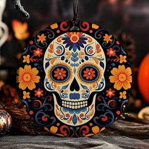 Jour des morts, Tête de mort en sucre, Décoration Día de los Muertos, Halloween, Célébration mexicaine, Décoration d'Halloween en céramique