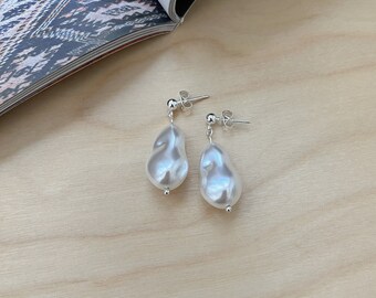 Freshwater Pearl Drop Earrings, Bridal Pearl Earrings, Silver Plated Dangle Earrings, Wedding Earrings, Long Pearl Earrings, Perfect Gift