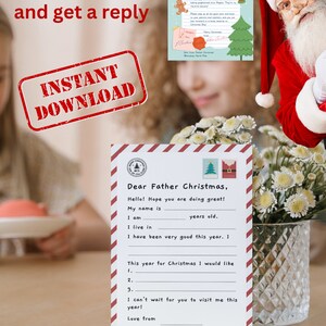 Carta a Papá Noel Plantilla imprimible para imprimir Carta a Papá Noel Descarga instantánea con respuesta de Papá Noel