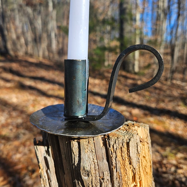 Rustic Hand Forged Candle Holder with Handle for Taper Candles