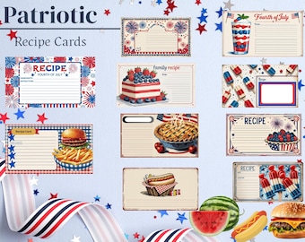 Patriotic Recipe Cards: 4th of July Red White Blue (Digital Download)