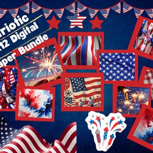 Vateritischen Digitalen Papier Pack-4th von Juli Sammelalbum, Rot, Weiß, und Blau, Sterne und Streifen, druckbare USA-Unabhängigkeitstag-Hintergründe