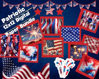 Patriotic Digital Paper Pack: 4th of July Scrapbook Backgrounds (JPG, PDF Download