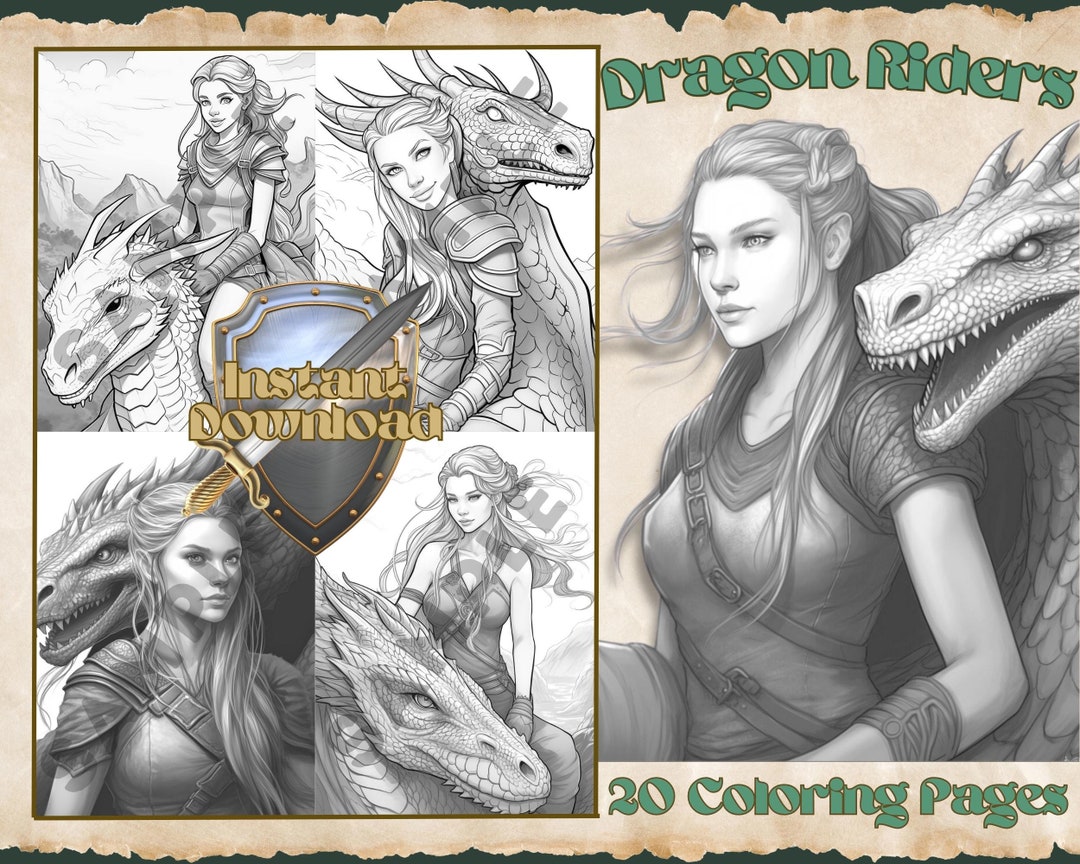 Dragon Riders Vol 2 20 Dragon & Rider Coloring Pages instant - Etsy