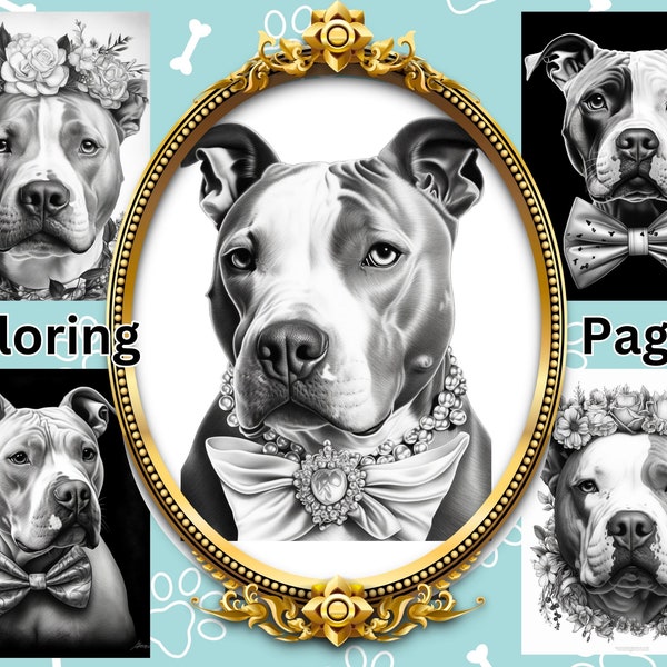 Dapper Dogs Pit Bull Coloring Pages, 15 Grayscale Coloring Pages, Dog Coloring pages, Pitties
