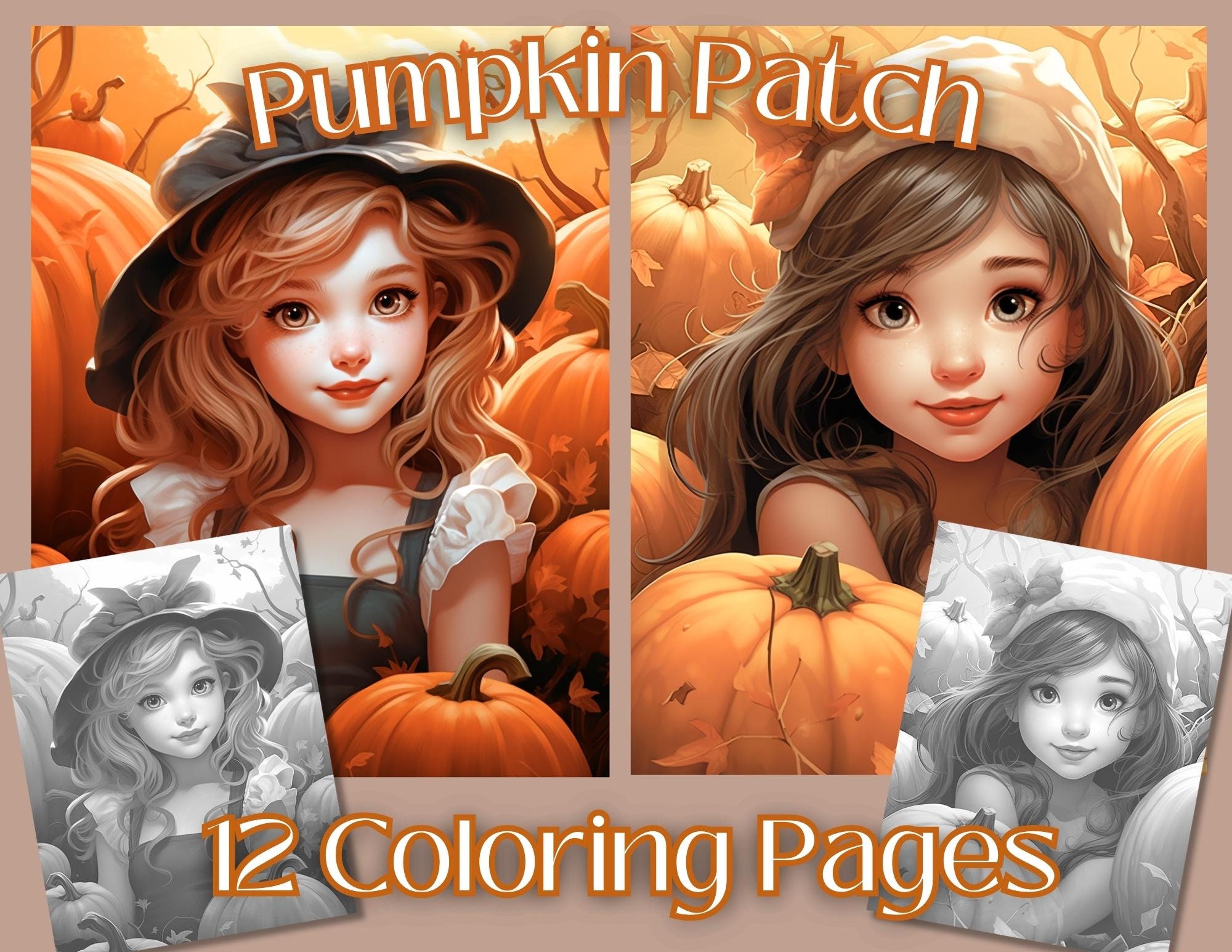 Pumpkin Patch 12 Fall Themed Grayscale Coloring Pages adult Coloring