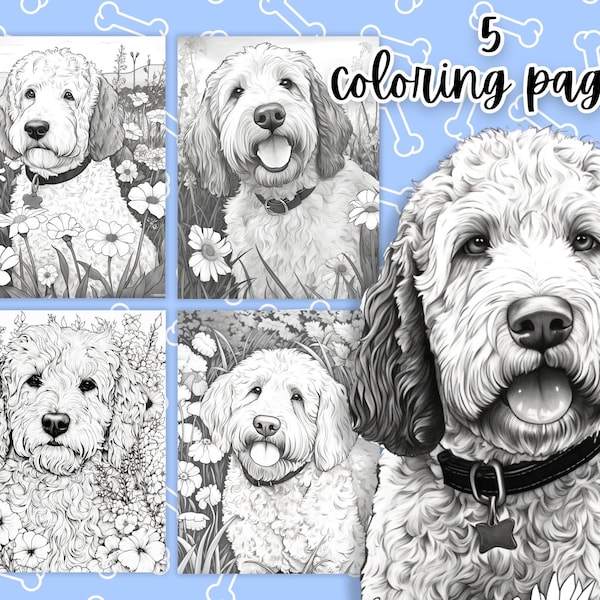 Dog Coloring Pages, 5 Doodle Dogs Coloring Pages -Instant Download
