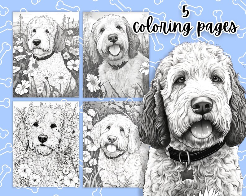 Dog Coloring Pages, 5 Doodle Dogs Coloring Pages instant Download - Etsy