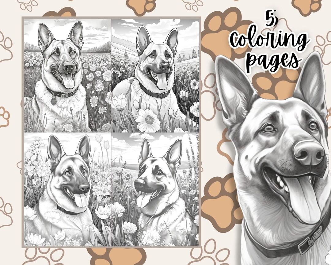 Dog Coloring Pages, 5 German Shepherd Coloring Pages, Dog Lovers