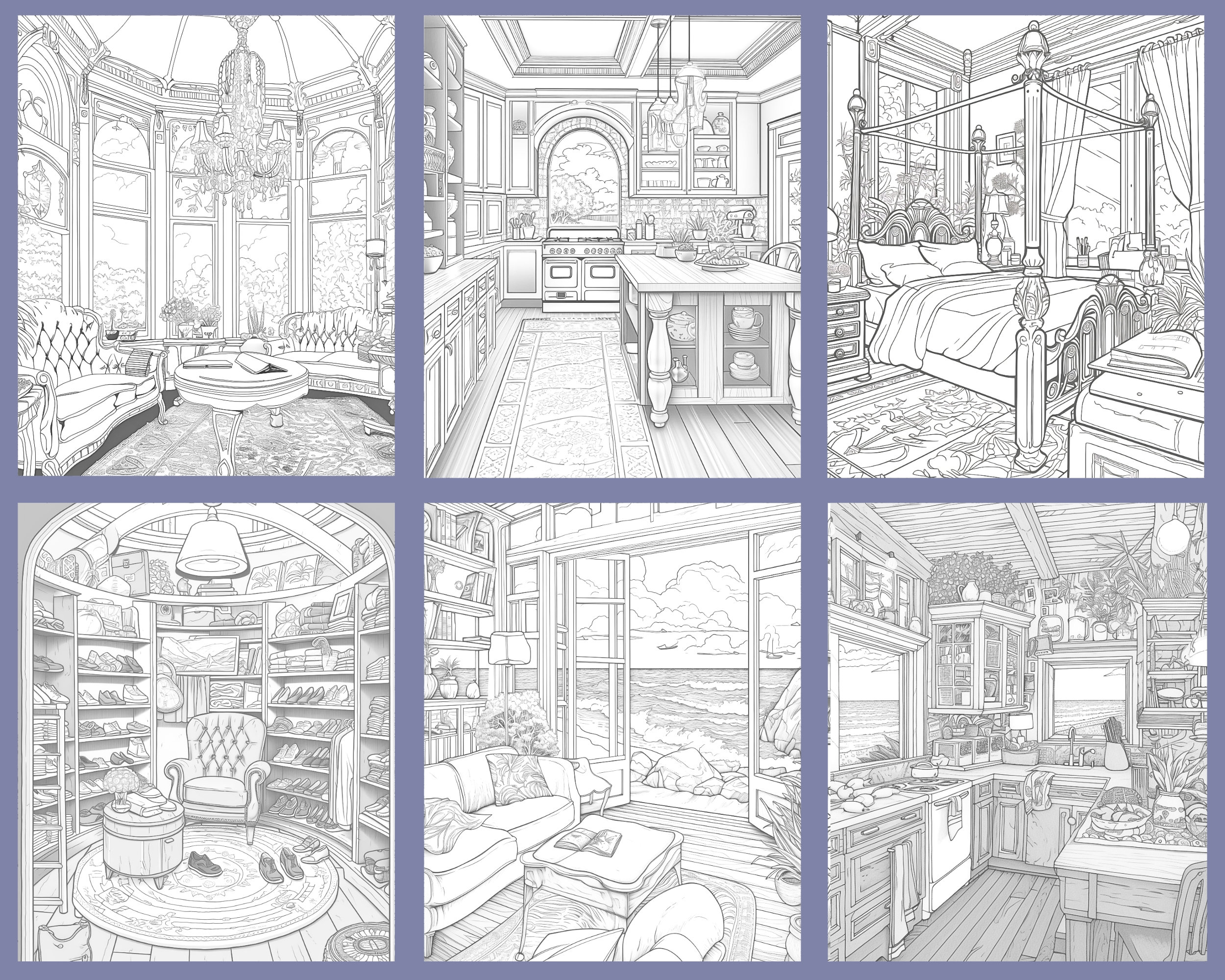 Interior Design Coloring Pages, 20 Interiors Coloring Pages, Coloring