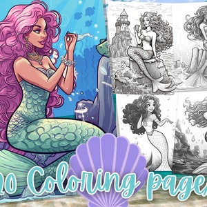 Mermaid Coloring, 20 Mermaid Magic Coloring Pages - Instant Download