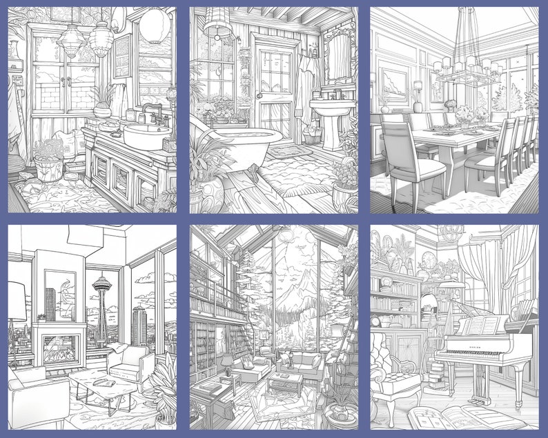 Interior Design Coloring Pages, 20 Interiors Coloring Pages, Coloring