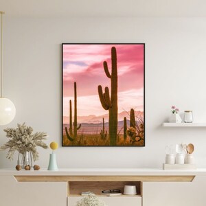Sunset Saguaro Cactus in the Desert Digital Printable Download, Cactus Large Wall Art, Saguaro Botanical Print, Desert Printable Wall Art