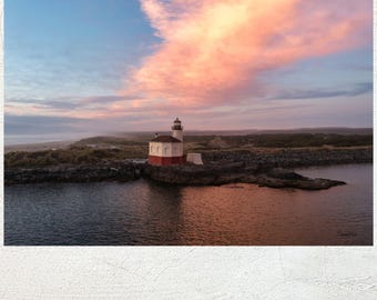 Oregon Coast Lighthouse Photo Print, Pacific Northwest Seascape, Sunset Wall Art