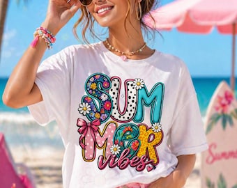 Summer Vibes Retro Floral Daisy PNG | Boho Beach Vacation Sublimation Print