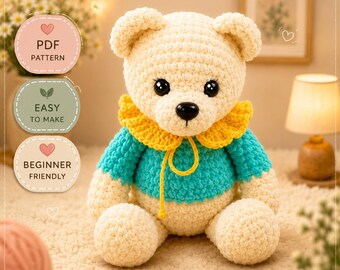 Crochet Bear Pattern, Bruno Amigurumi Tutorial (PDF Download)
