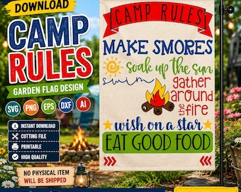 Camping Rules Garden Flag SVG, Sublimation Design, RV Camper Decor PNG (Digital Download)