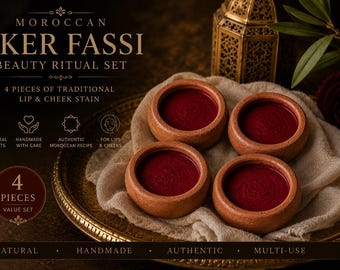Moroccan Aker Fassi Lip Cheek Stain | 4-Piece Handmade Natural Clay Pot Tint