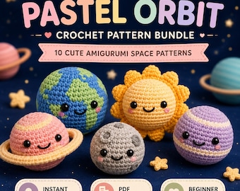 Amigurumi Crochet Pattern PDF, Pastel Orbit Space Planets, Nursery Decor (Digital Download)