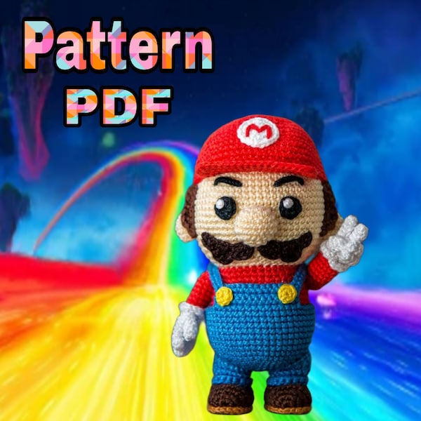 Easy official Supper mario pattern crochet pdf, baby toy crochet, super Plombier mario crochet, mario toy crochet, baby mario toy