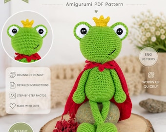 Frog Prince Crochet Pattern PDF, Handmade Toy (Digital Download)