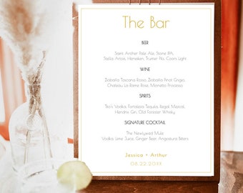 Elegant Wedding Bar Menu | Wedding Drink Sign | Modern Classic Drink Menu Sign | Bar Menu Template | Editable Template