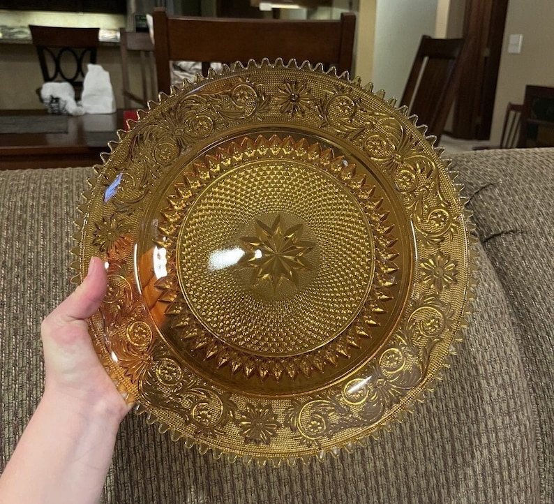 Vintage Tiara Amber Glass Serving Platter Plate Sandwich Etsy